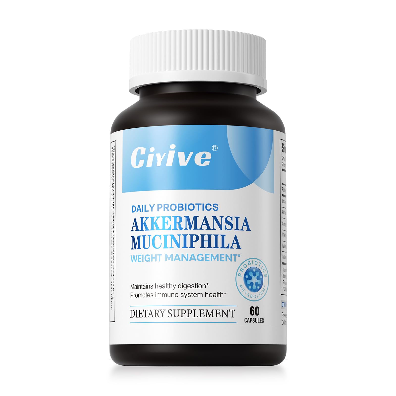 Ciyive Akkermansia muciniphila Probiotic Supplement 1000 mg, 60 Capsules