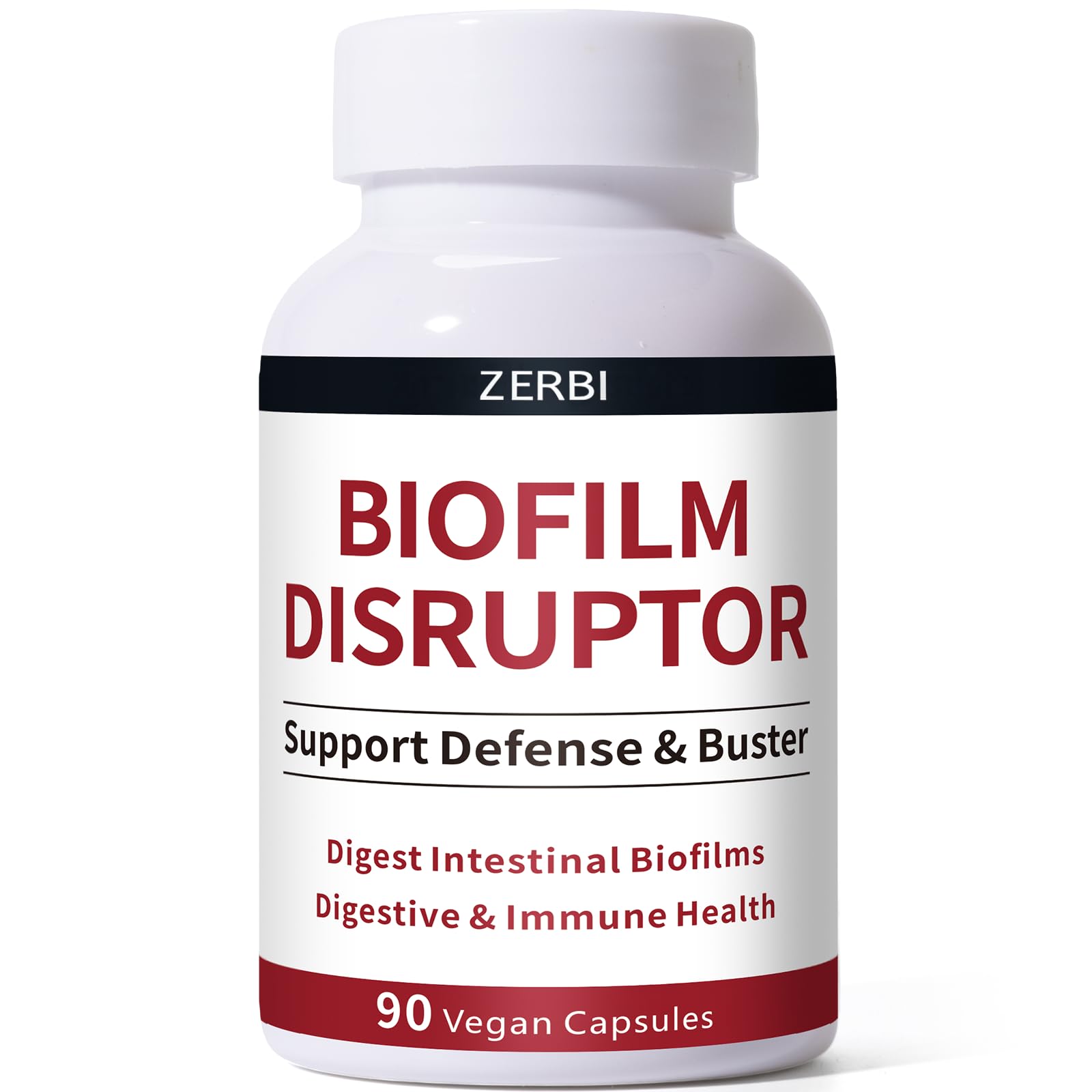 ZERBI Biofilm Disruptor, UTI Defense, Gut Cleanse with Lipase & Glucoamylase Enzymes for Gut & Immune Health, 90 Capsules