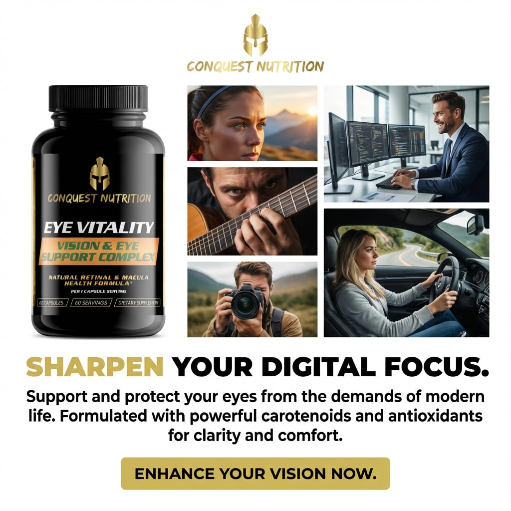 Conquest Nutrition Eye Vitality Vision & Eye Support, Enhance Eye Health, Bilberry, Lutein, Zeaxanthin, 60 Capsules