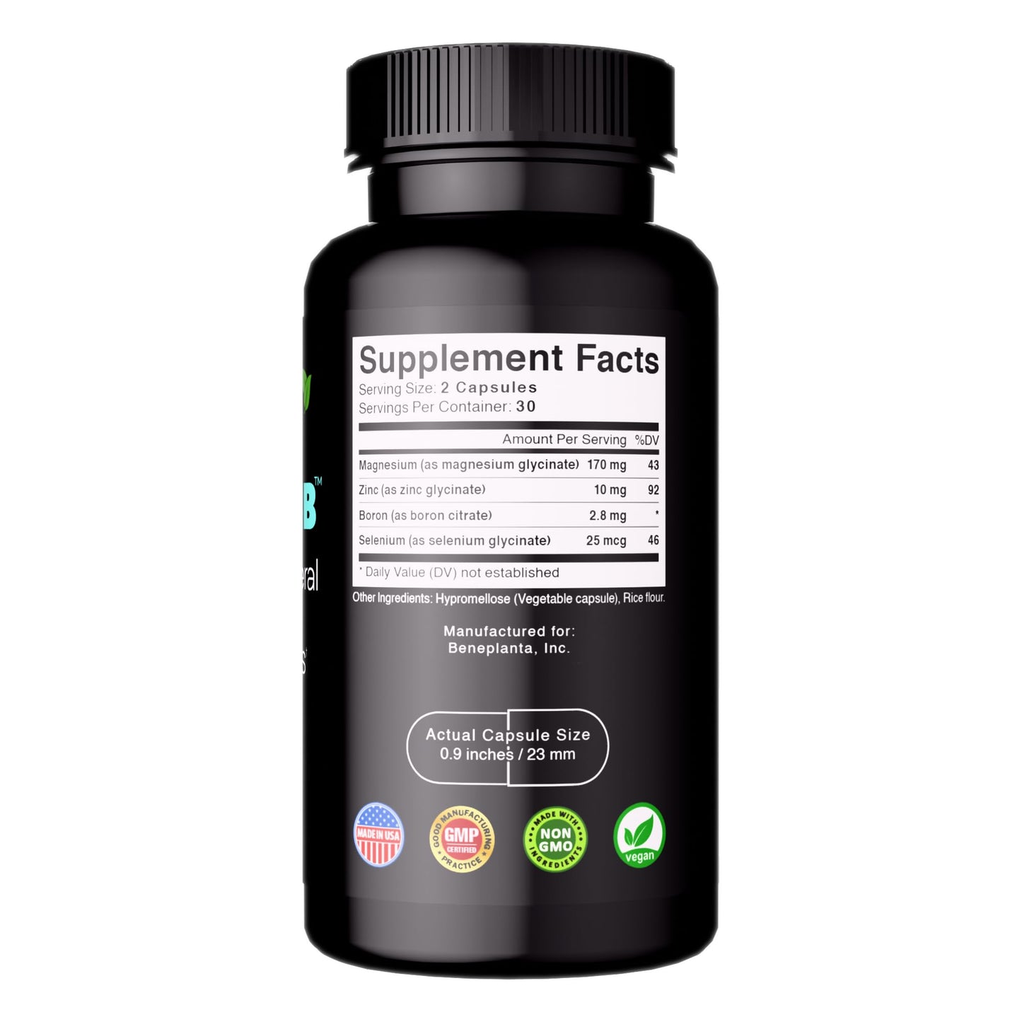 Beneplanta Essential Minerals Complex Chelated Magnesium Zinc Selenium Boron 60 Capsules