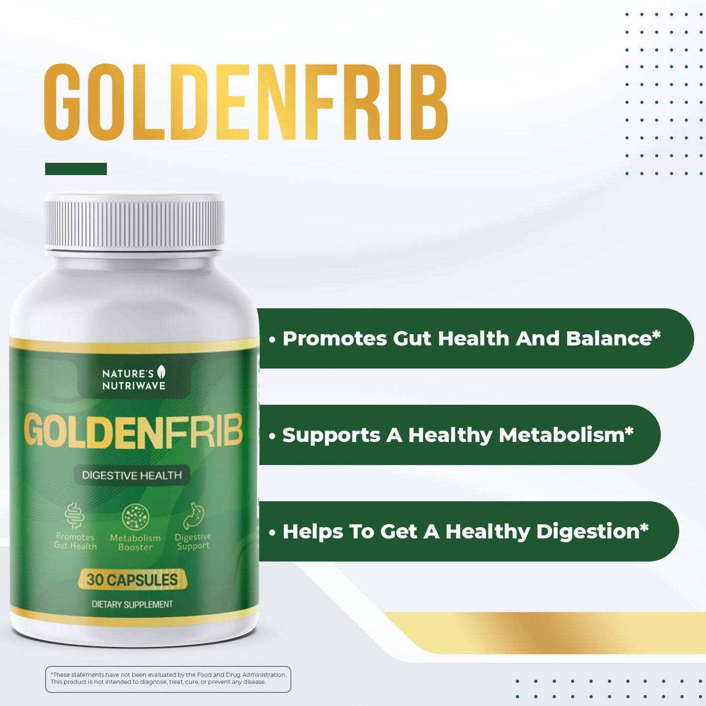 Nature’s NutriWave GoldenFrib Daily Fiber & Botanical Supplement with Psyllium Husk, Flaxseed, Aloe Vera, Apple Pectin & Probiotic Blend, 30 Capsules