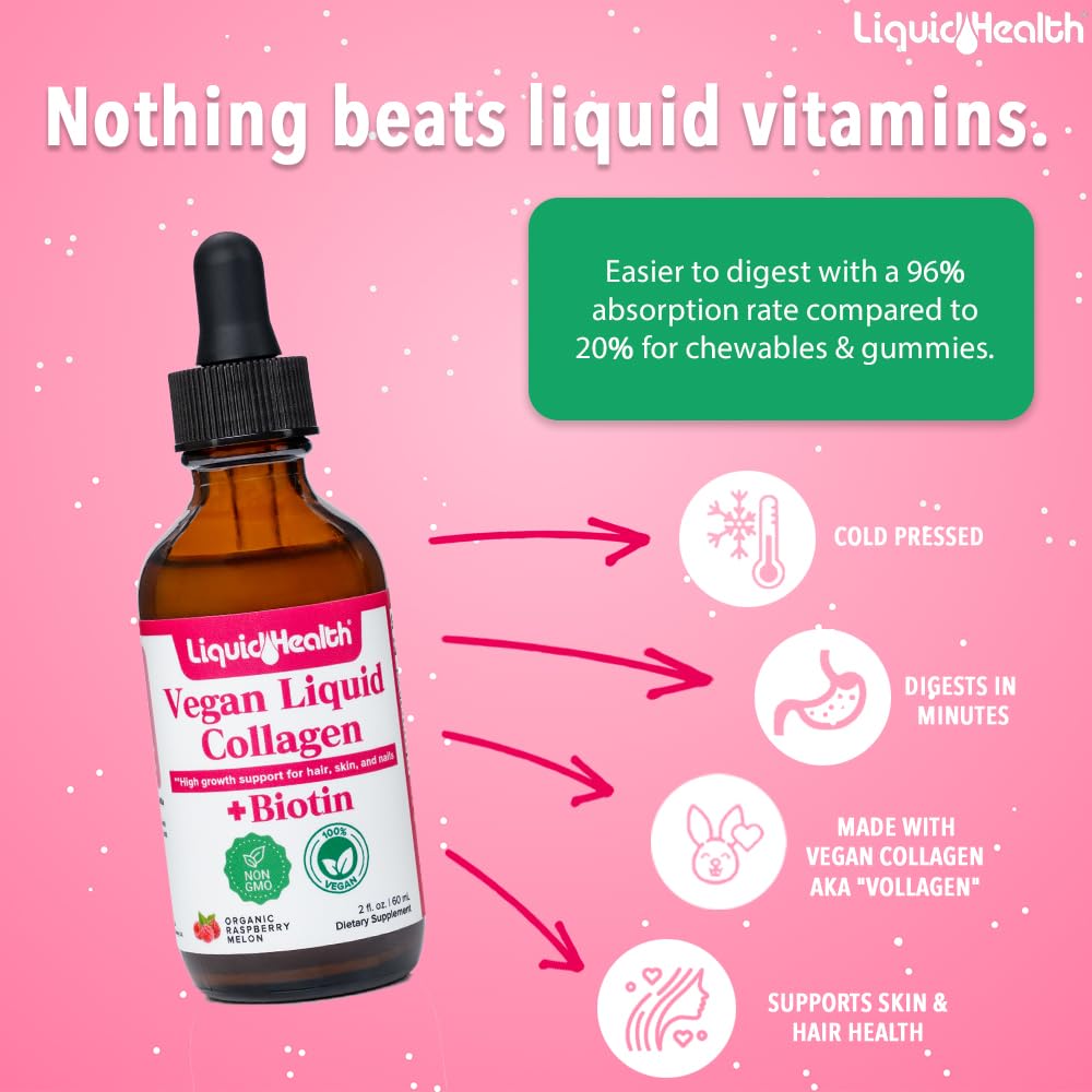 LIQUIDHEALTH Vegan Liquid Collagen Plus Biotin & Liquid Chlorophyll Powder Bundle