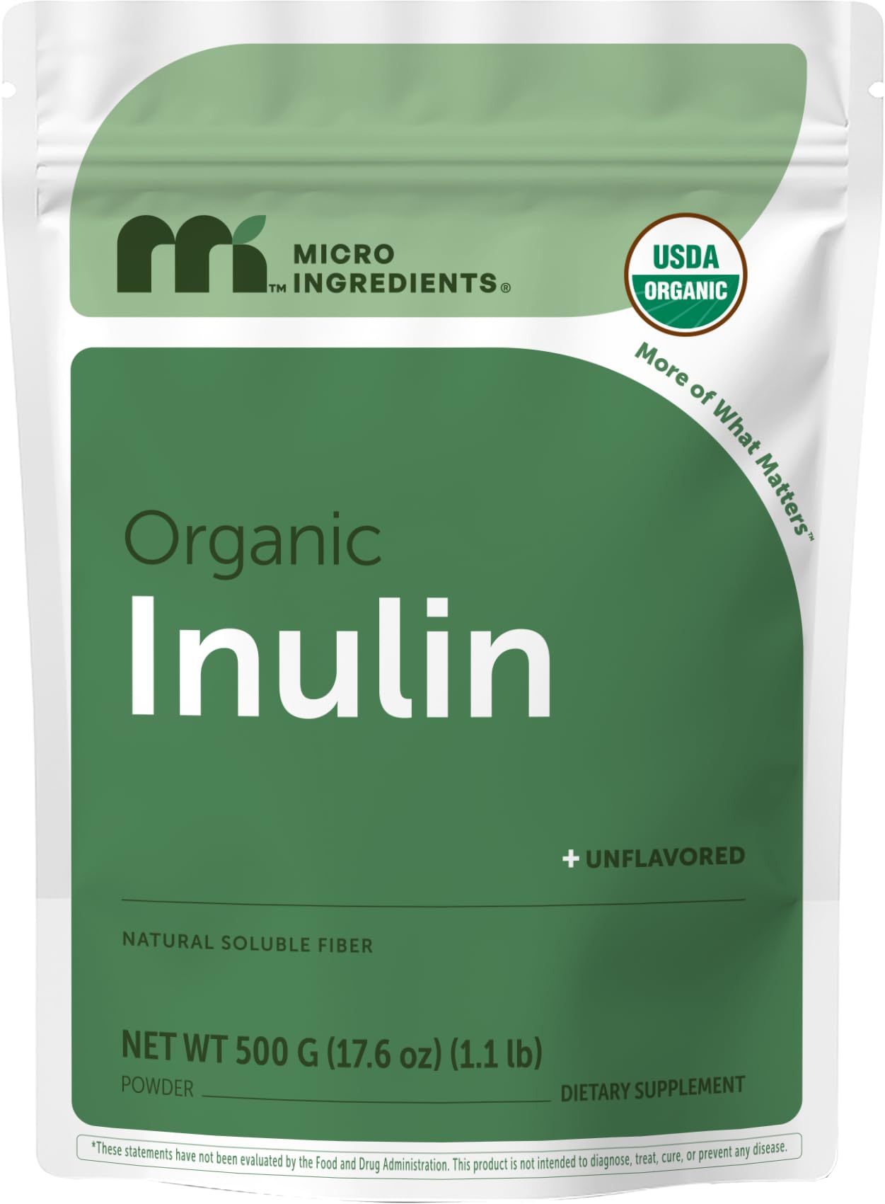 Micro Ingredients Organic Inulin FOS Fiber Powder 17.6 oz