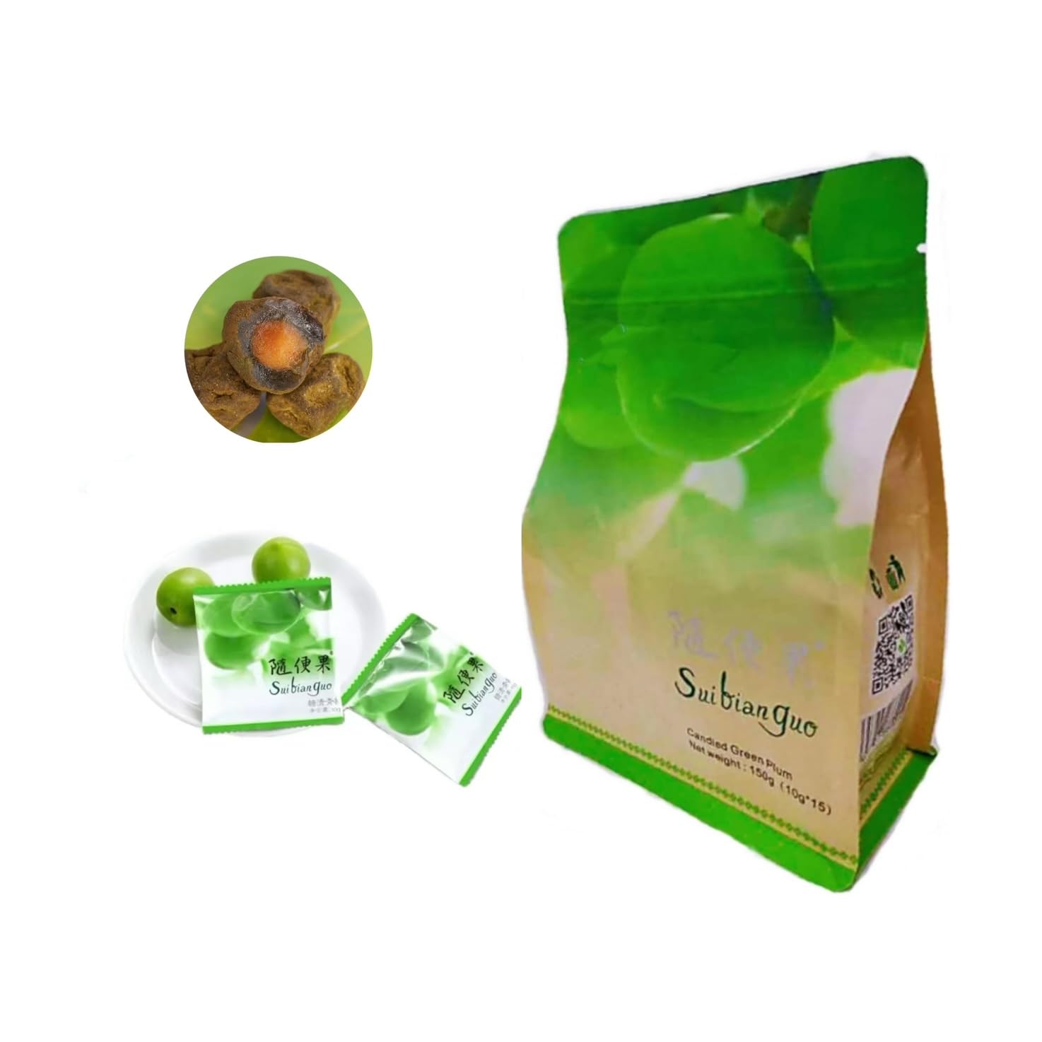 shunbianmei Fermented Green Plum Apricot Chewable, 15 Packs
