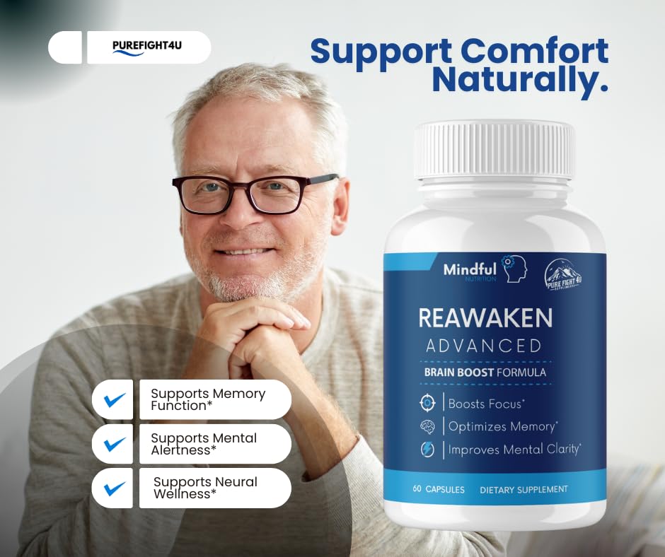 PureFight4U Reawaken Advanced Brain Function Dietary Supplement Brain Boost Formula Capsules, 60 Count