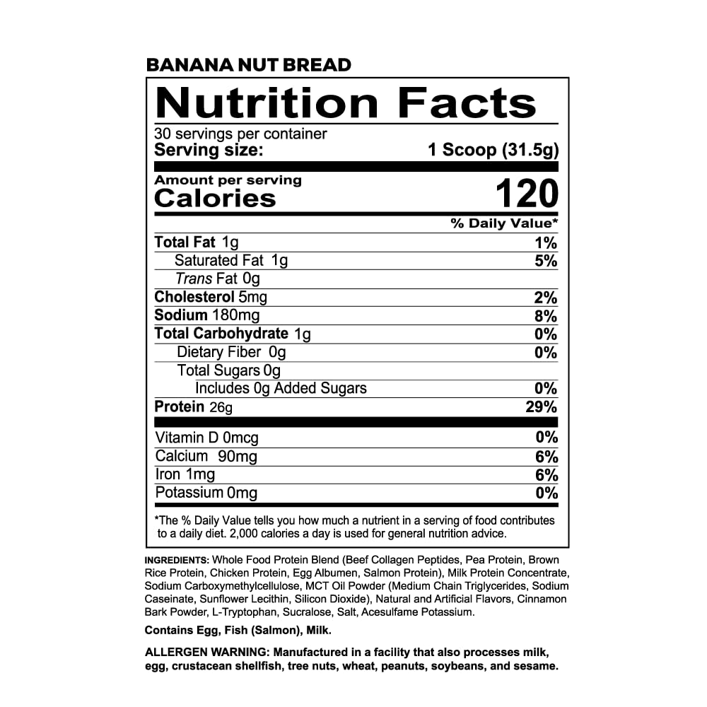 REDCON1 MRE LITE Whole Food Protein Powder Banana Nut Bread, 30 Servings