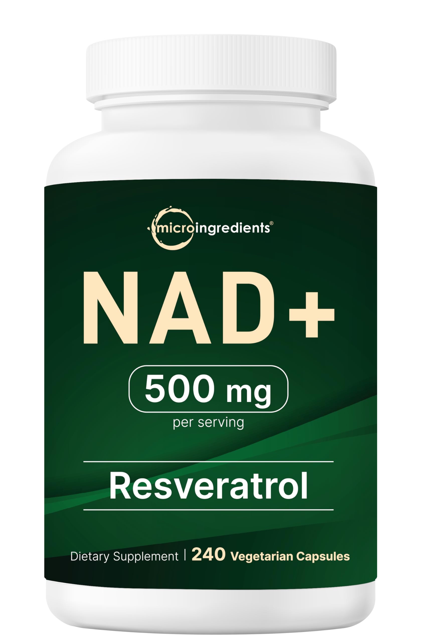 Micro Ingredients NAD+ 500mg with Resveratrol Capsules, 240 Count
