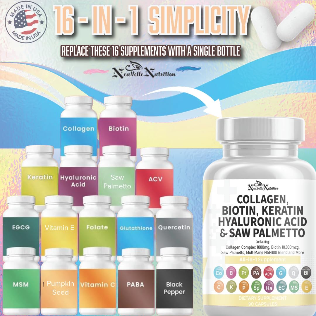 NeuVelleNutrition 16 in 1 Collagen Supplement Capsules, 90 Count