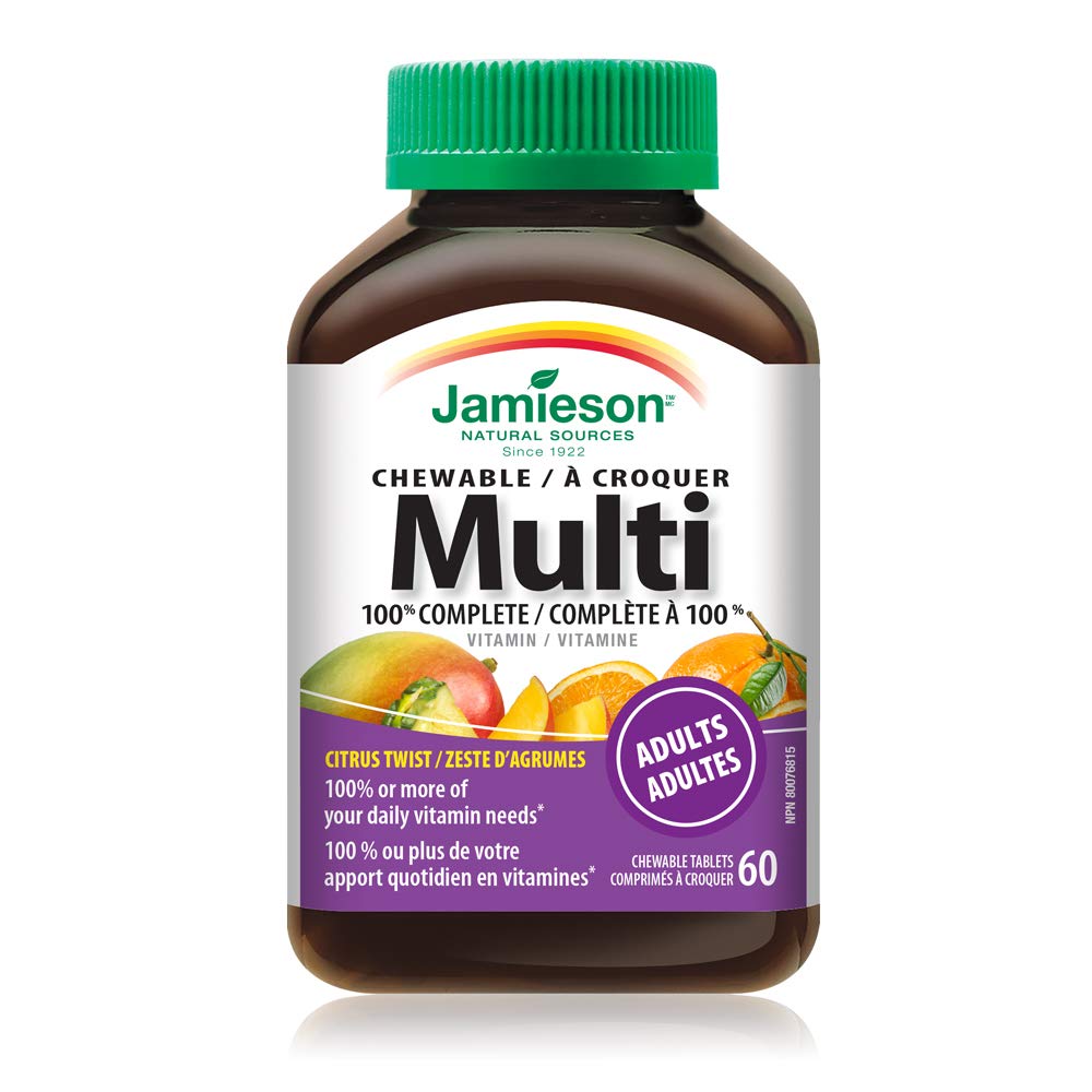 Jamieson Laboratories 100% Complete Chewable Multivitamin for Adults Citrus Twist Multi, 60 Chewable Tablets
