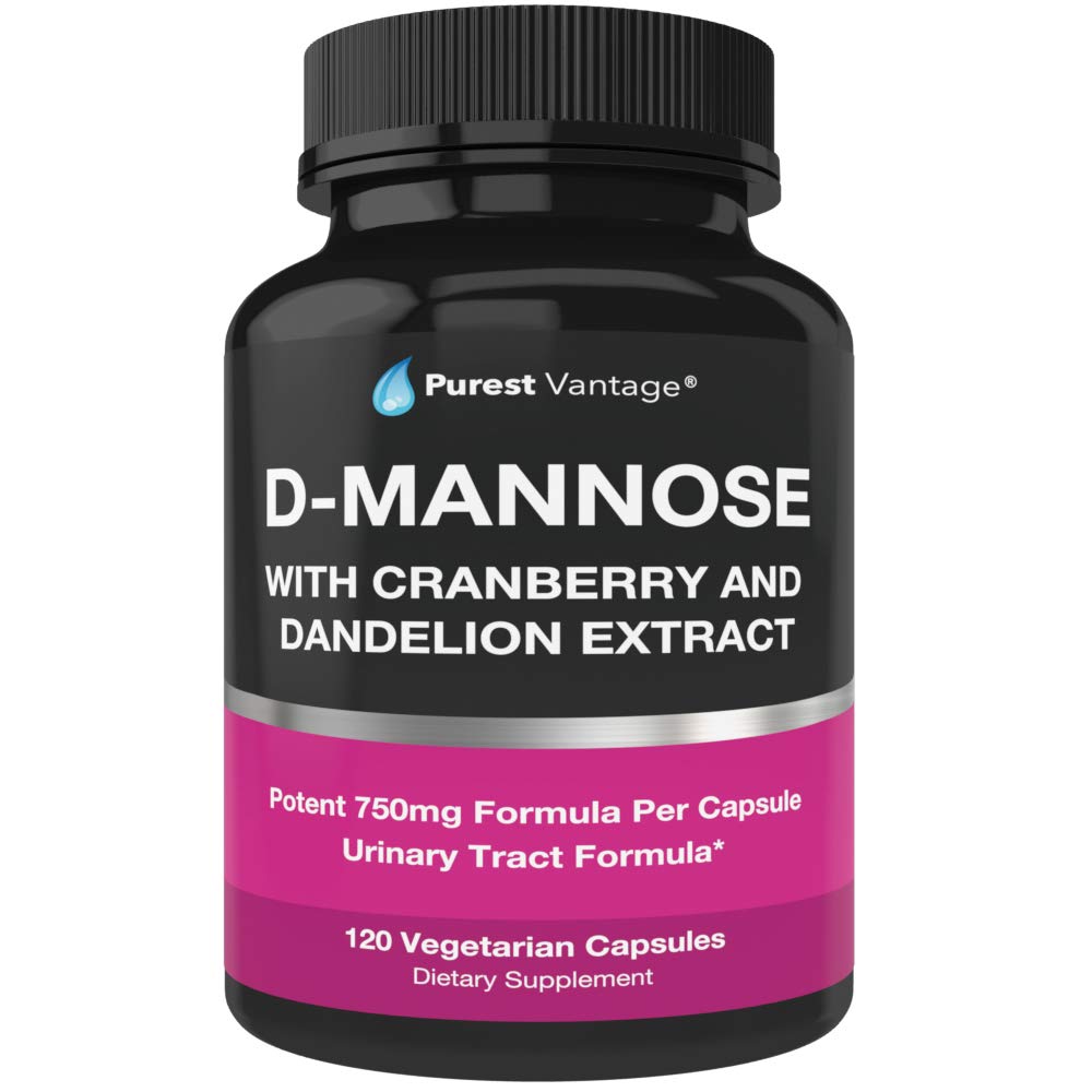 Purest Vantage D Mannose Capsules with 600mg D-Mannose per Capsule, Cranberry & Dandelion Extract for Bladder & Urinary Tract Support, 120 Veggie Caps