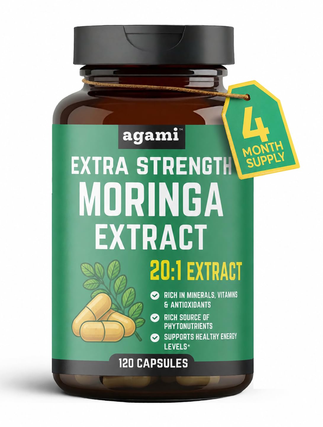 Agami Moringa Capsules, 400mg 20:1 Extract, 120 Capsules