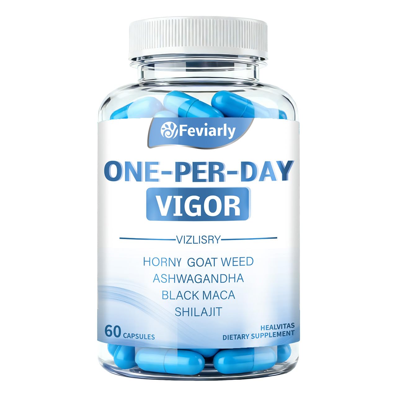 Feviarly Shilajit for Men 800mg with 1600mg Vitality Blend Capsules, 60 Count