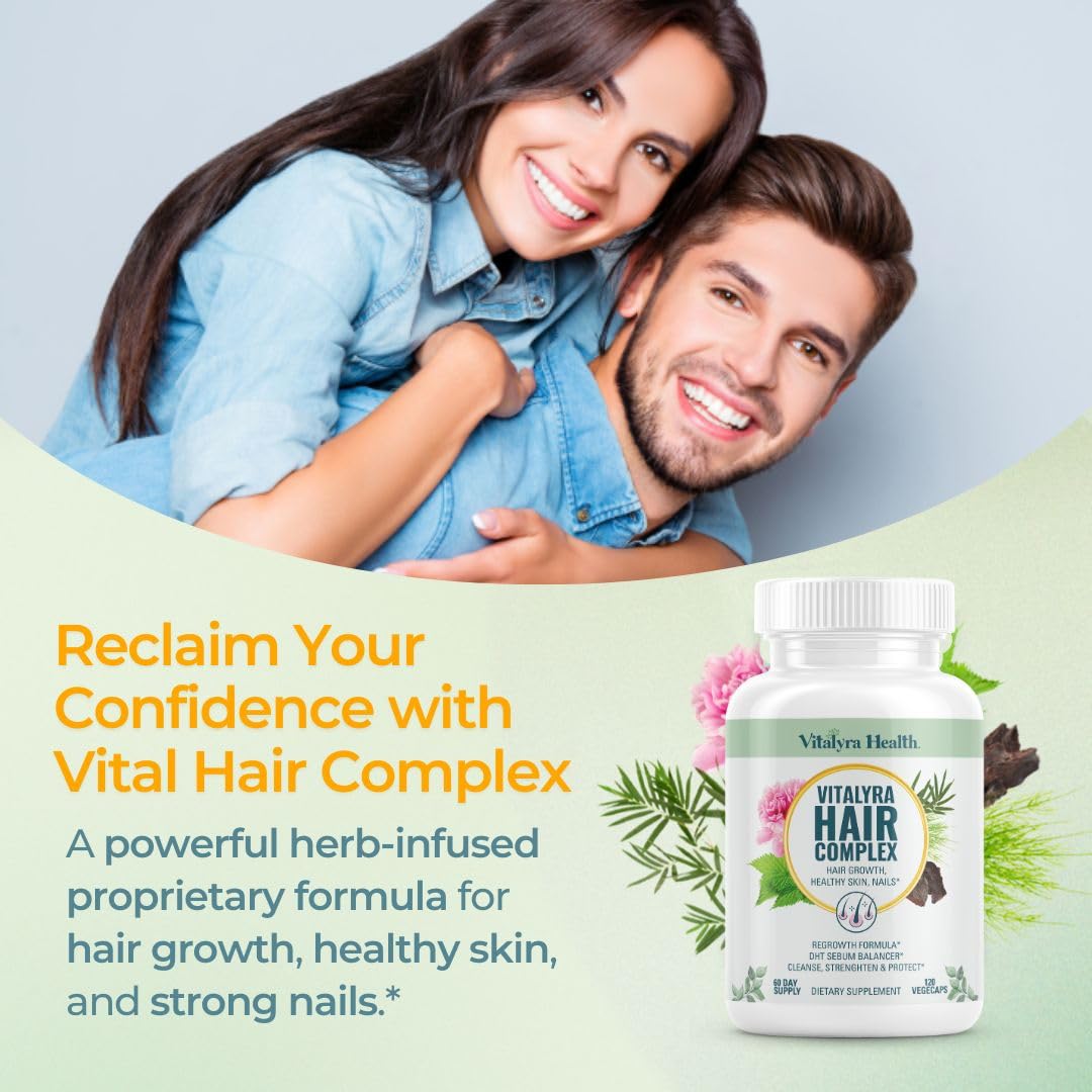 Vitalyra Health Hair Complex – Biotin & Vitamin B Hair Vitamins for Women & Men – Hair Supplement Supports Healthy Hair, Skin & Nails – Hormone-Free, Gluten-Free Capsules, 120 Count