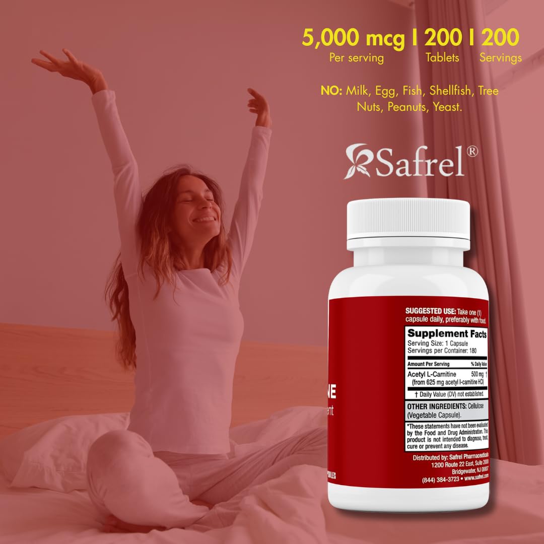 Safrel Acetyl L-Carnitine (ALCAR) 500 mg Capsules, 180 Count