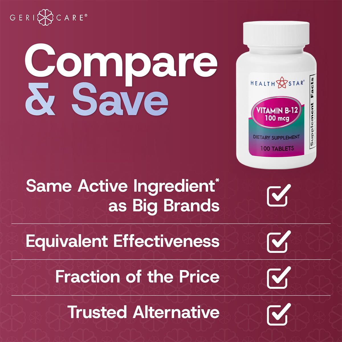 GeriCare Vitamin B-12 100mcg Tablet, 100 Count