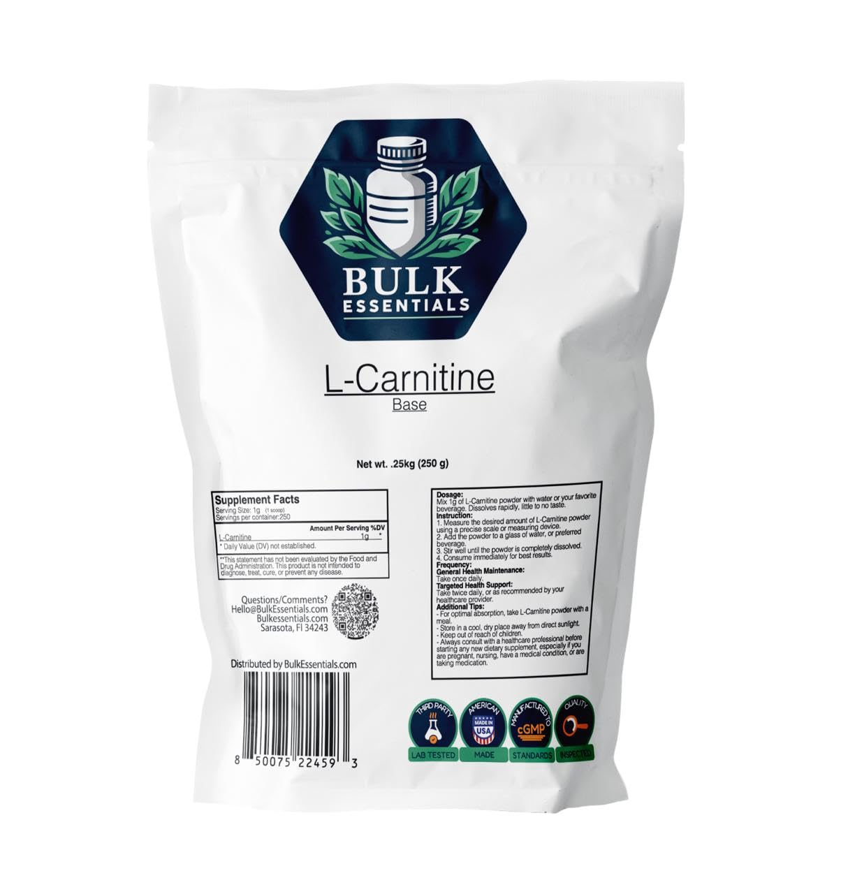 Bulk Essentials L-Carnitine Supplement Powder 8.81 oz