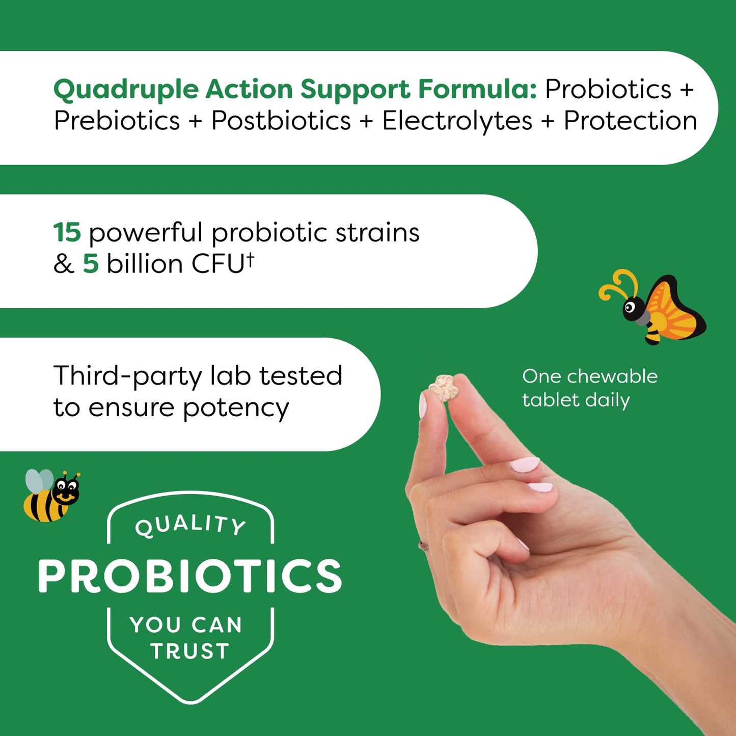Probulin Total Care My Little Bugs Prebiotics, Probiotics & Postbiotics - 5 Billion CFU - 15 Strains, Chewable Tablets, 60 Count
