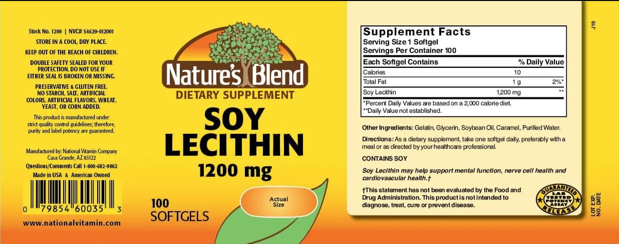 Nature's Blend Lecithin 1,200 mg Softgel, 100 Softgels