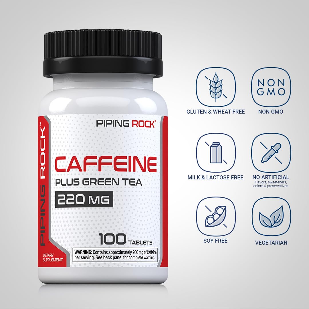 Piping Rock Caffeine Pills 200mg Tablets, 100 Count