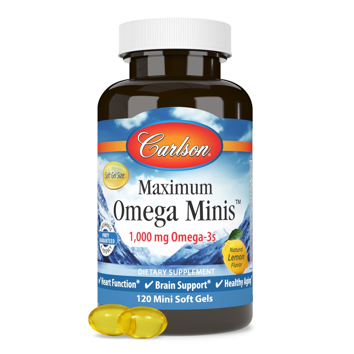 Carlson Maximum Omega Minis Softgels, 1000 mg Omega-3s, Lemon, 120 Count