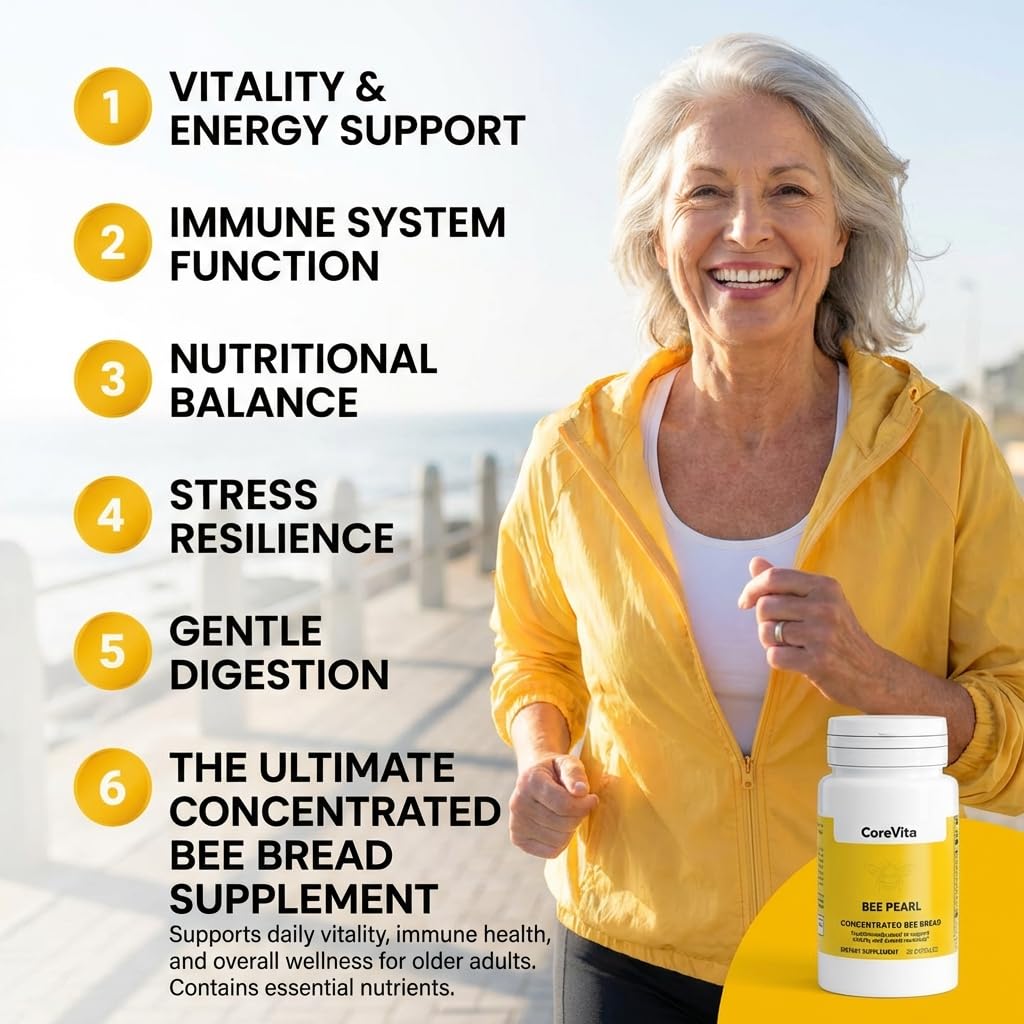 CoreVita Bee Pearl Capsules – Freeze-Dried Bee Bread Supplement for Energy, Immunity & Vitality Support – Natural Superfood, Non-GMO, 30 Capsules