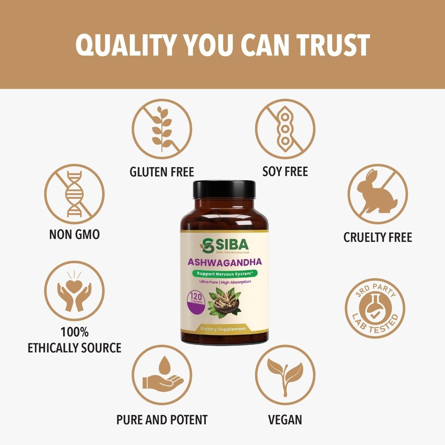 Siba Nutraceutical LLC Ashwagandha Root Extract 1000 mg Capsules, 120 Capsules
