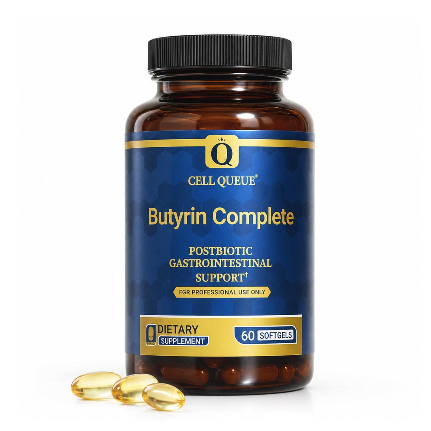 Cellqueue Butyrin Complete Butyrate Supplement with Tributyrin and Postbiotics for Gut Health and Gut Barrier Support, 60 Softgels