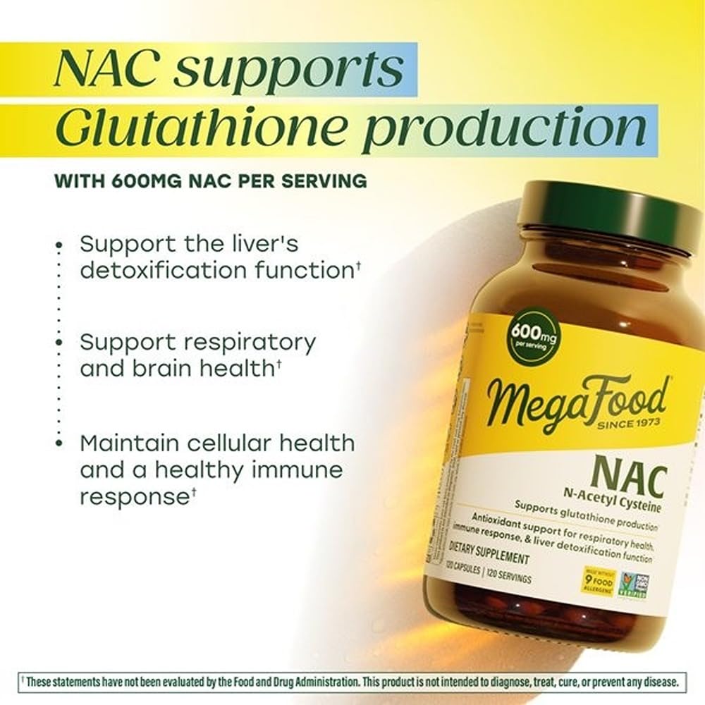 MegaFood NAC Supplement N-Acetyl Cysteine 600mg per Serving Capsule 120 Count