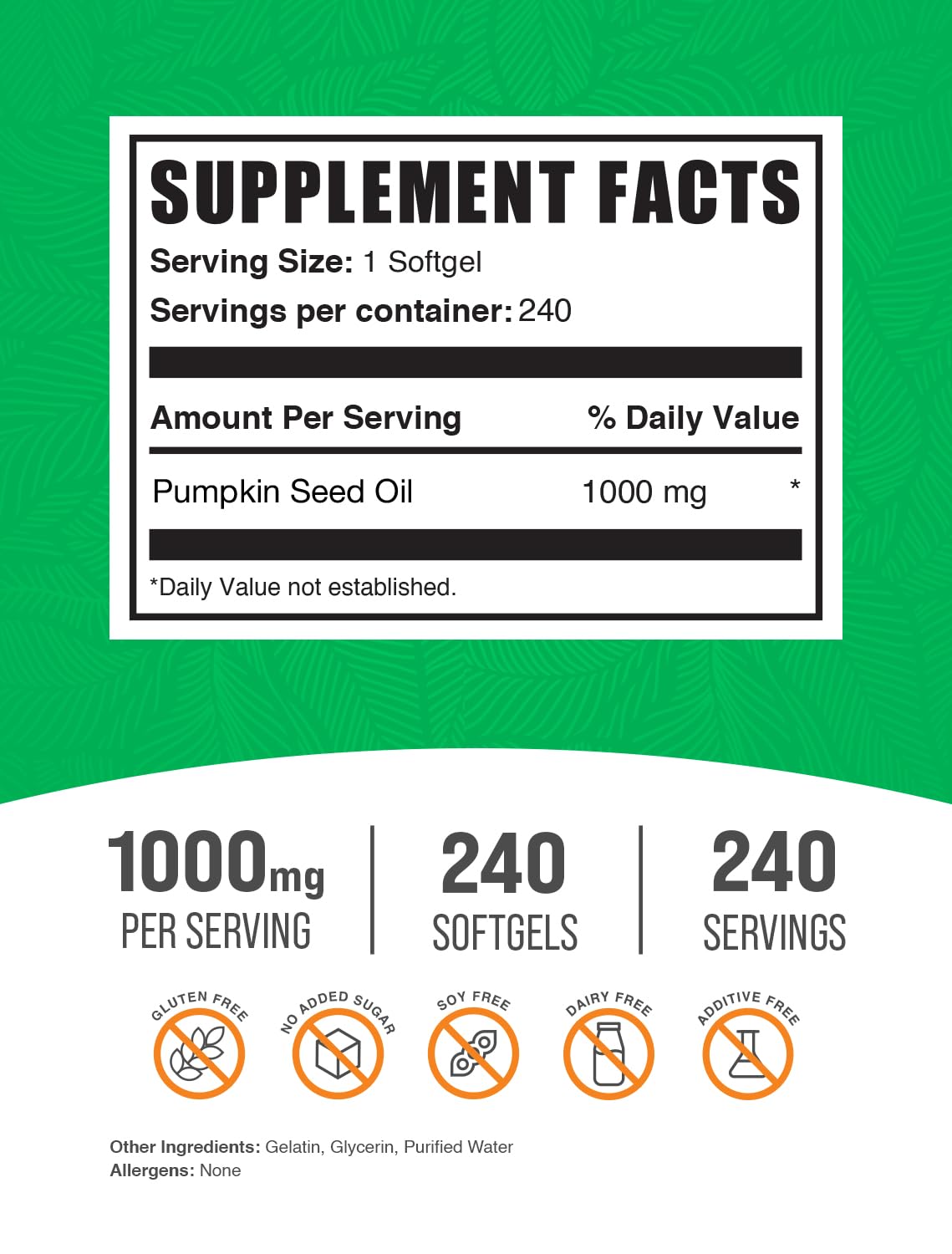 BulkSupplements Pumpkin Seed Oil Softgels 240 Count