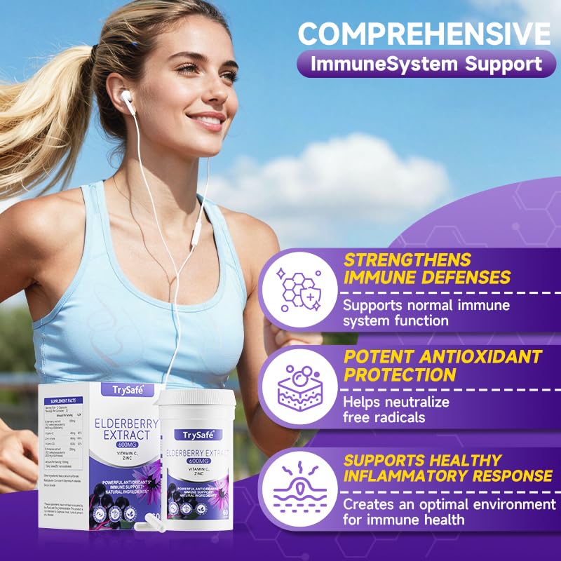 TrySafe Elderberry Immune Support Supplement 5-in-1 Formula Capsule 60 Count
