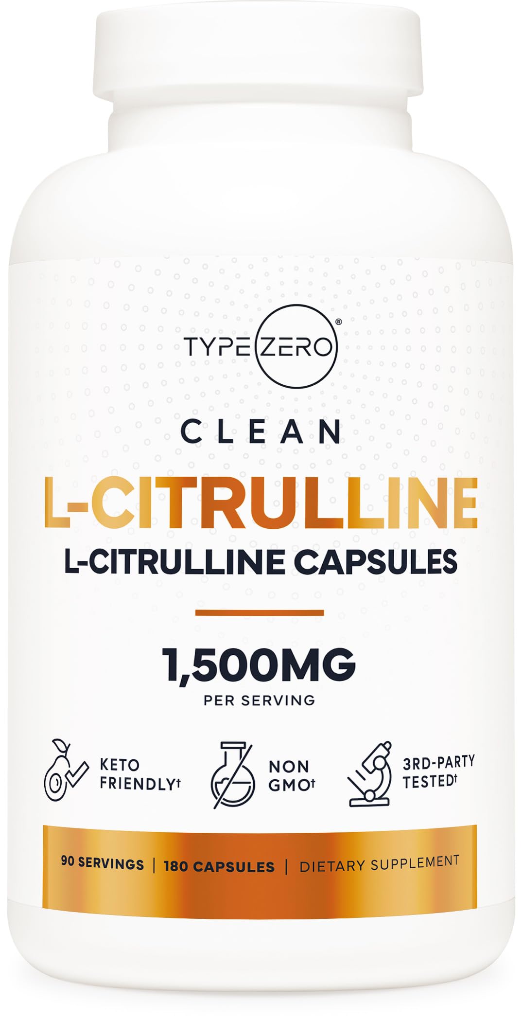 Type Zero L-Citrulline Capsules, 180 Capsules, 1500 mg per Serving, GMO-Free