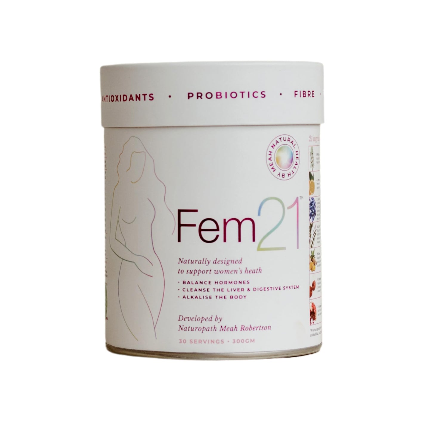 Fem21 Nutritional Supplement for Women, Herbal Blend with 21 Superfoods for Women's Wellness and Vitality, with Prebiotics, Probiotics and Antioxidants, Powder, 10.58 oz