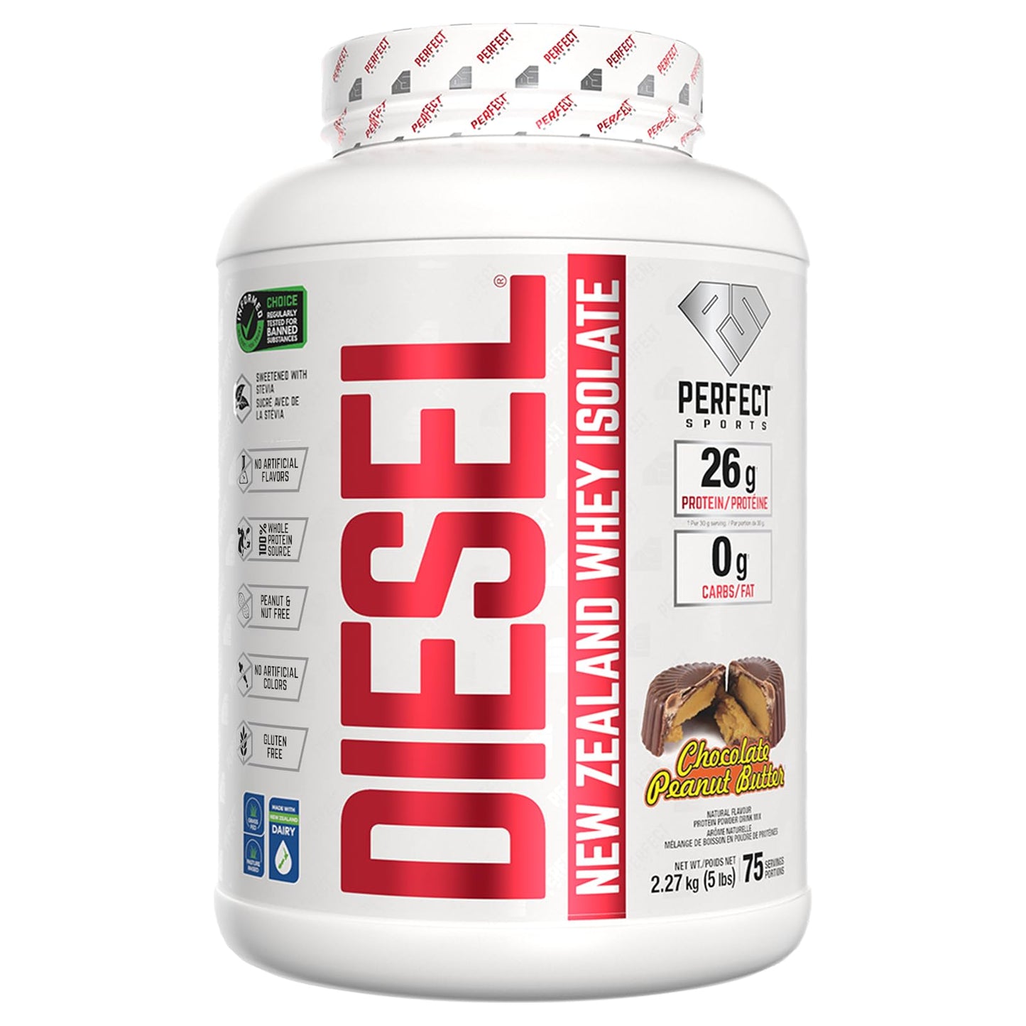 PERFECT SPORTS Diesel 100% New Zealand Whey Protein Isolate Powder, Chocolate Peanut Butter, 80 Servings