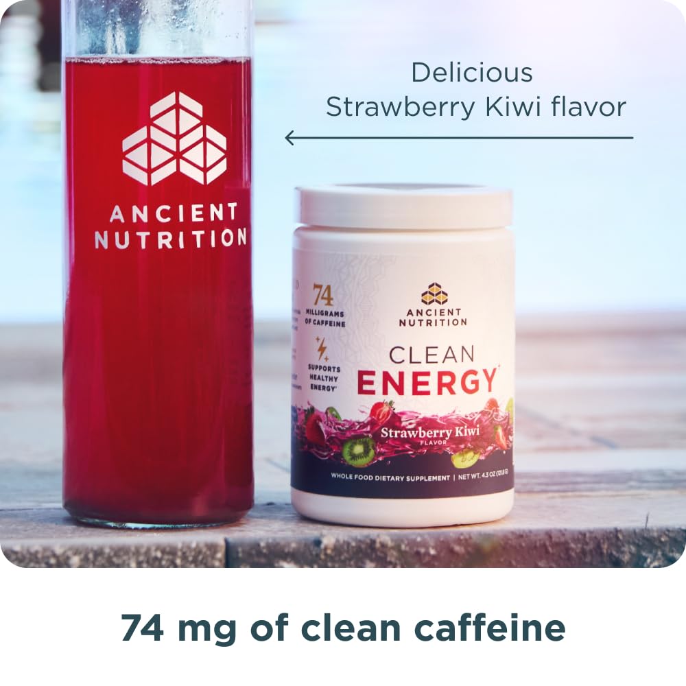 Ancient Nutrition Clean Energy Powder, Strawberry Kiwi, 30 Servings