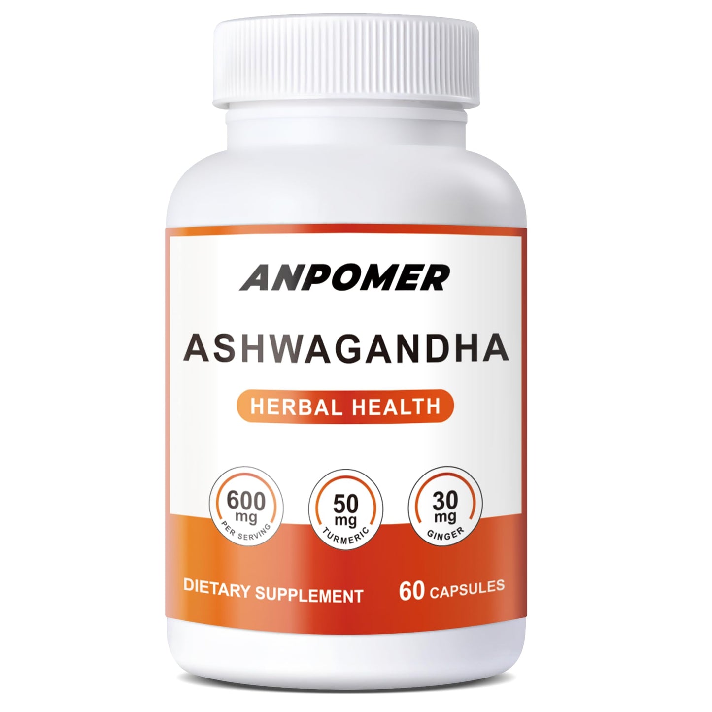 Generic Organic Ashwagandha Supplement with Turmeric, Ginger & Black Pepper - 600mg Root Extract - 60 Capsules