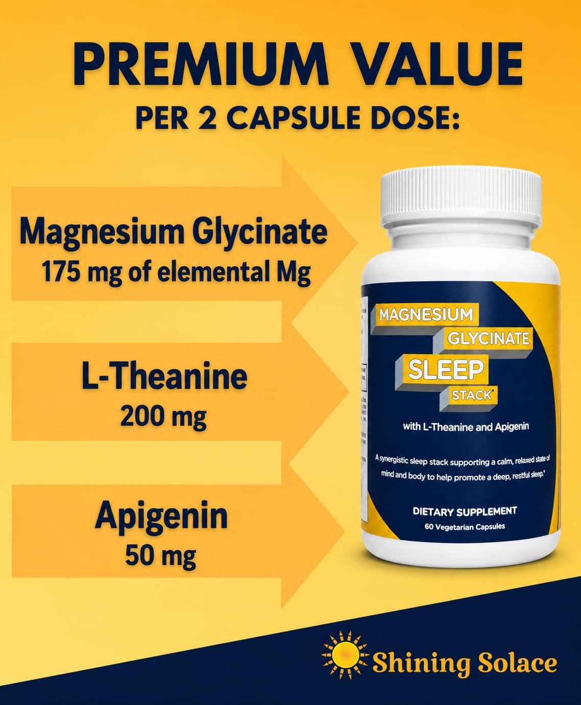 Shining Solace Magnesium Glycinate Sleep Stack Capsule 60 Count