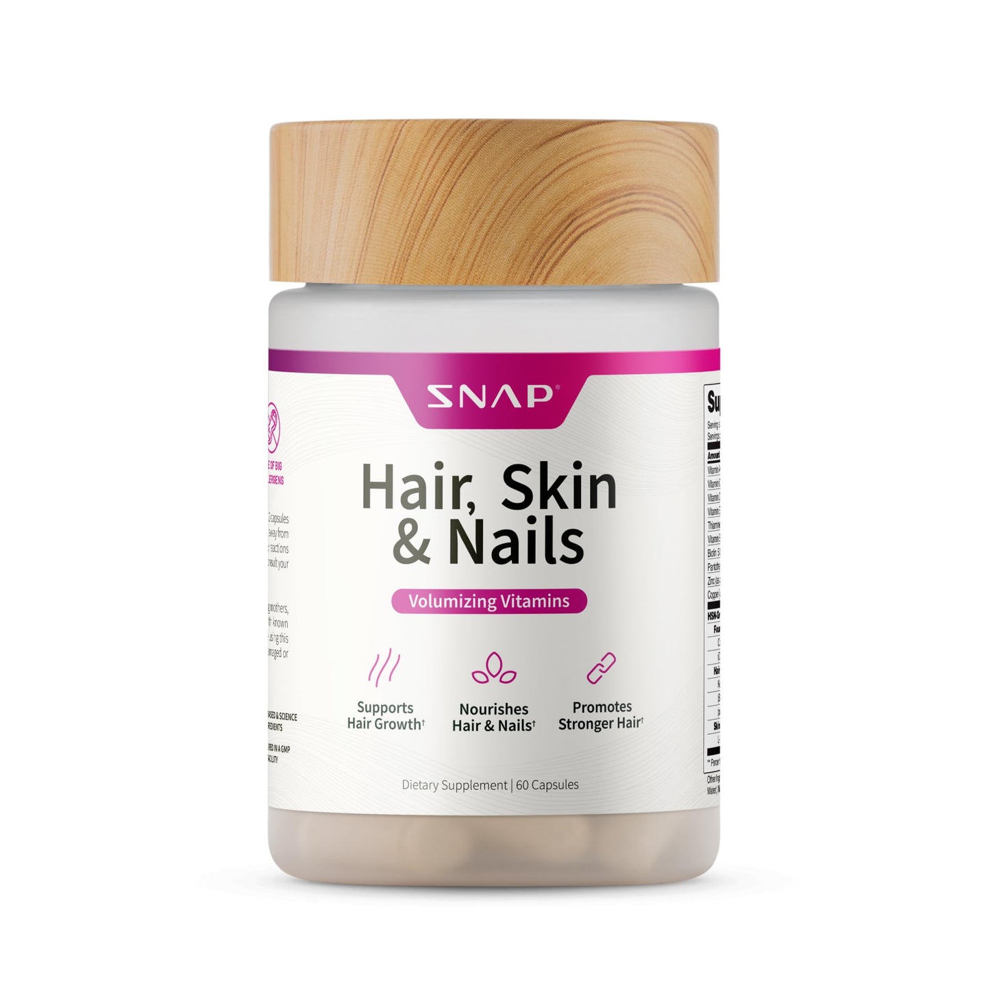 Snap Supplements Hair, Skin and Nails Vitamins Capsules, 60 Capsules