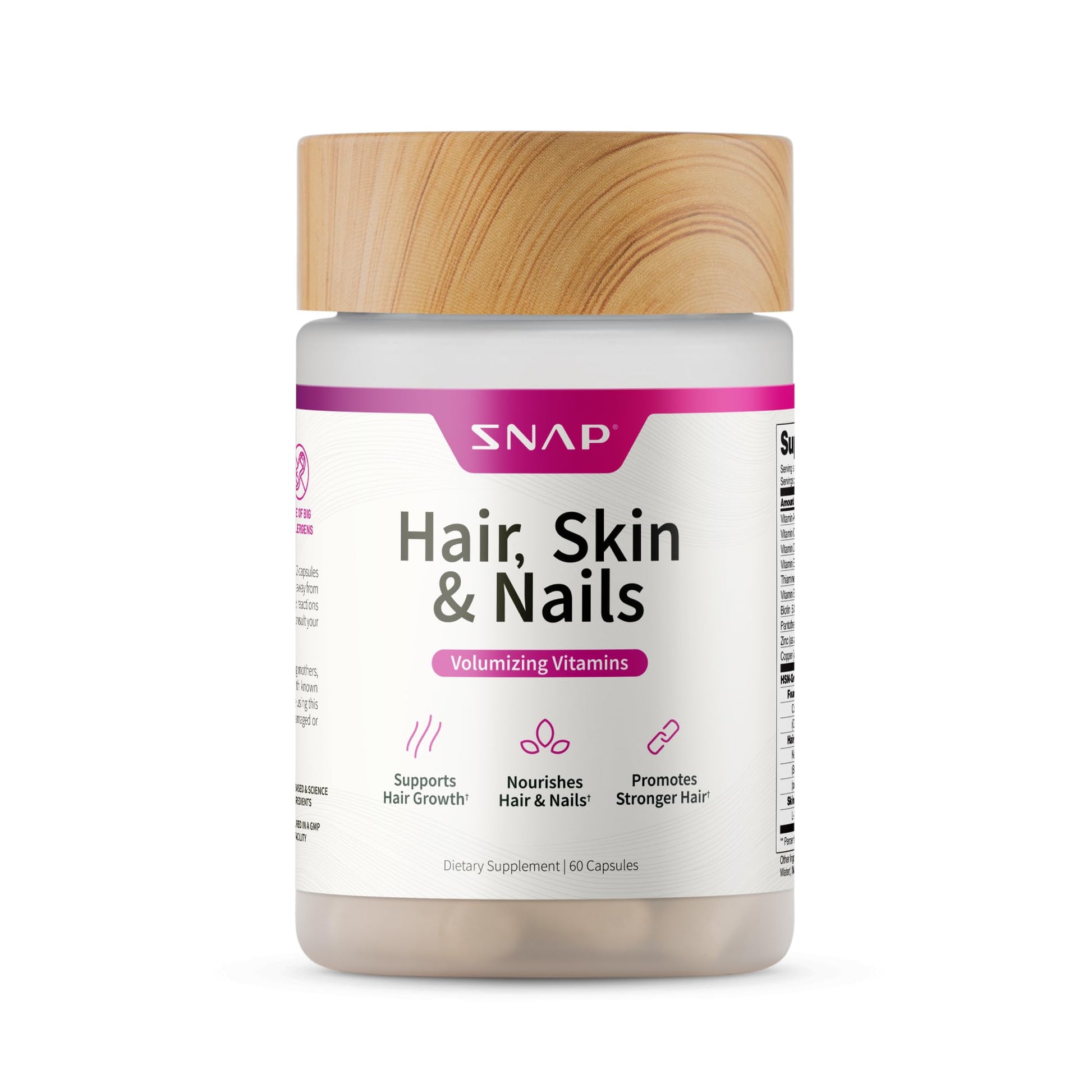 Snap Supplements Hair, Skin and Nails Vitamins Capsules, 60 Capsules