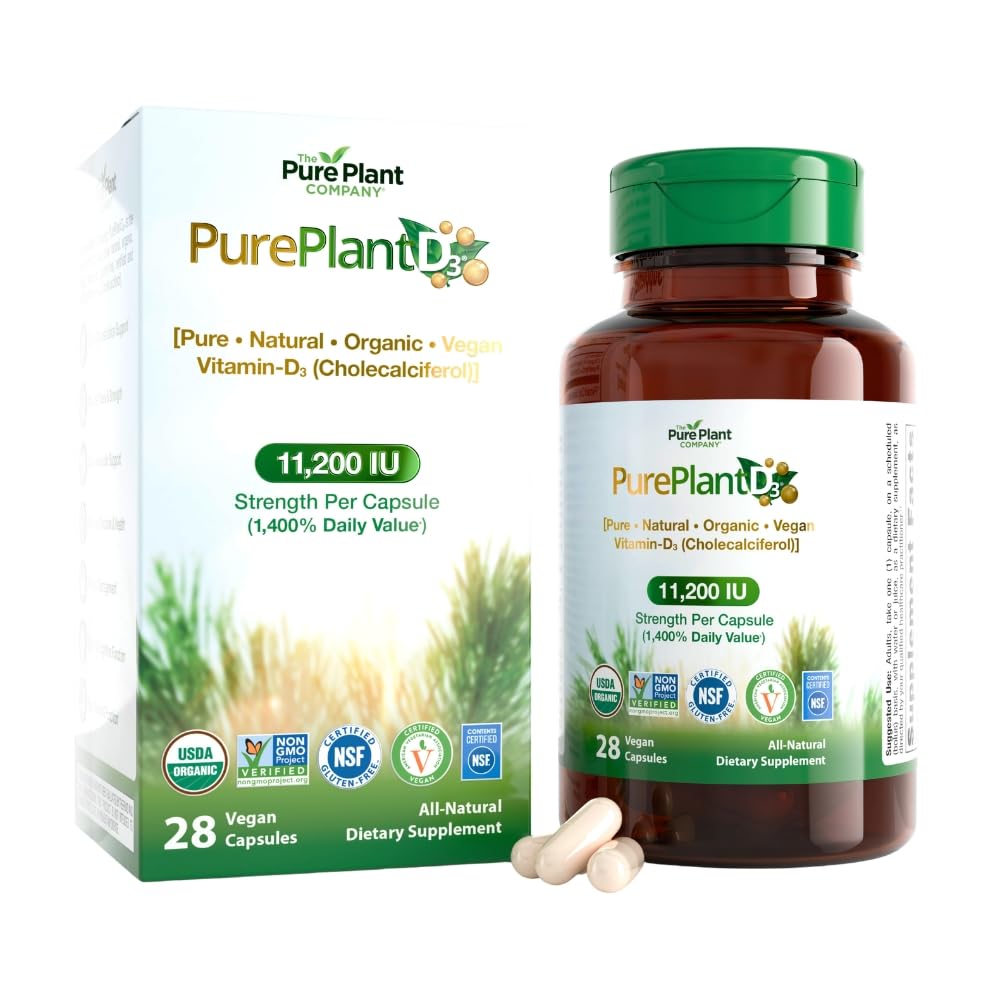 The Pure Plant Company PurePlantD3 Vegan Vitamin D3 11200 IU Organic Plant-Based Capsules 28 Capsules