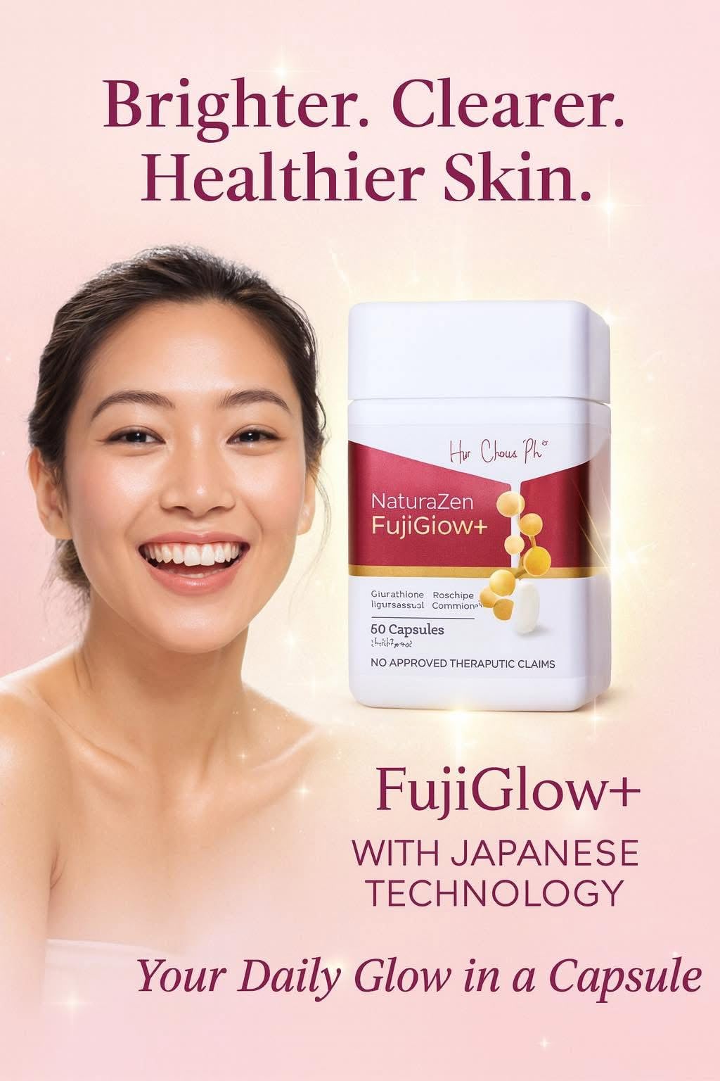 Generic Her Choice PH NaturaZen FujiGlow+ Glutathione with Rosehips, Nattokinase, Ceramide & Inositol 60 Capsules