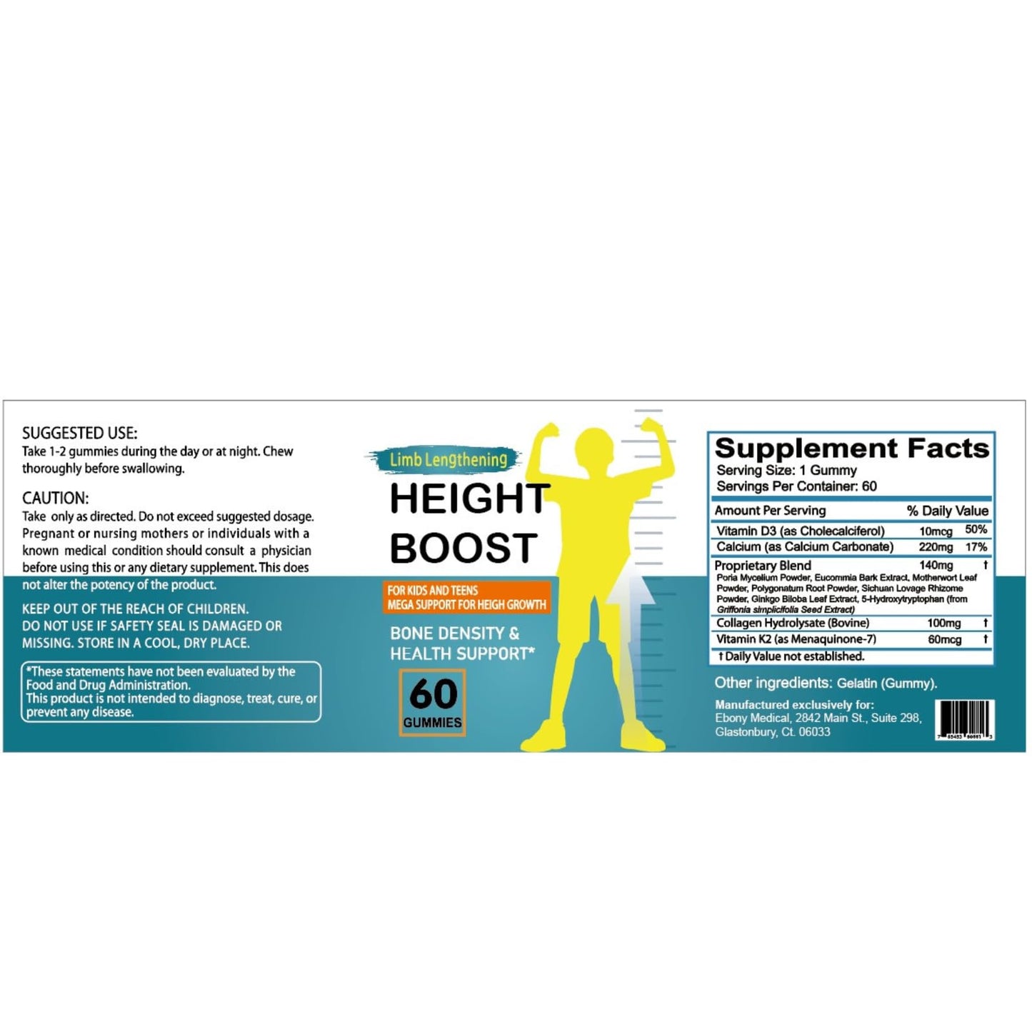 Natural Curves Height Boost Bone Growth Gummies for Kids & Teens, 60 Count