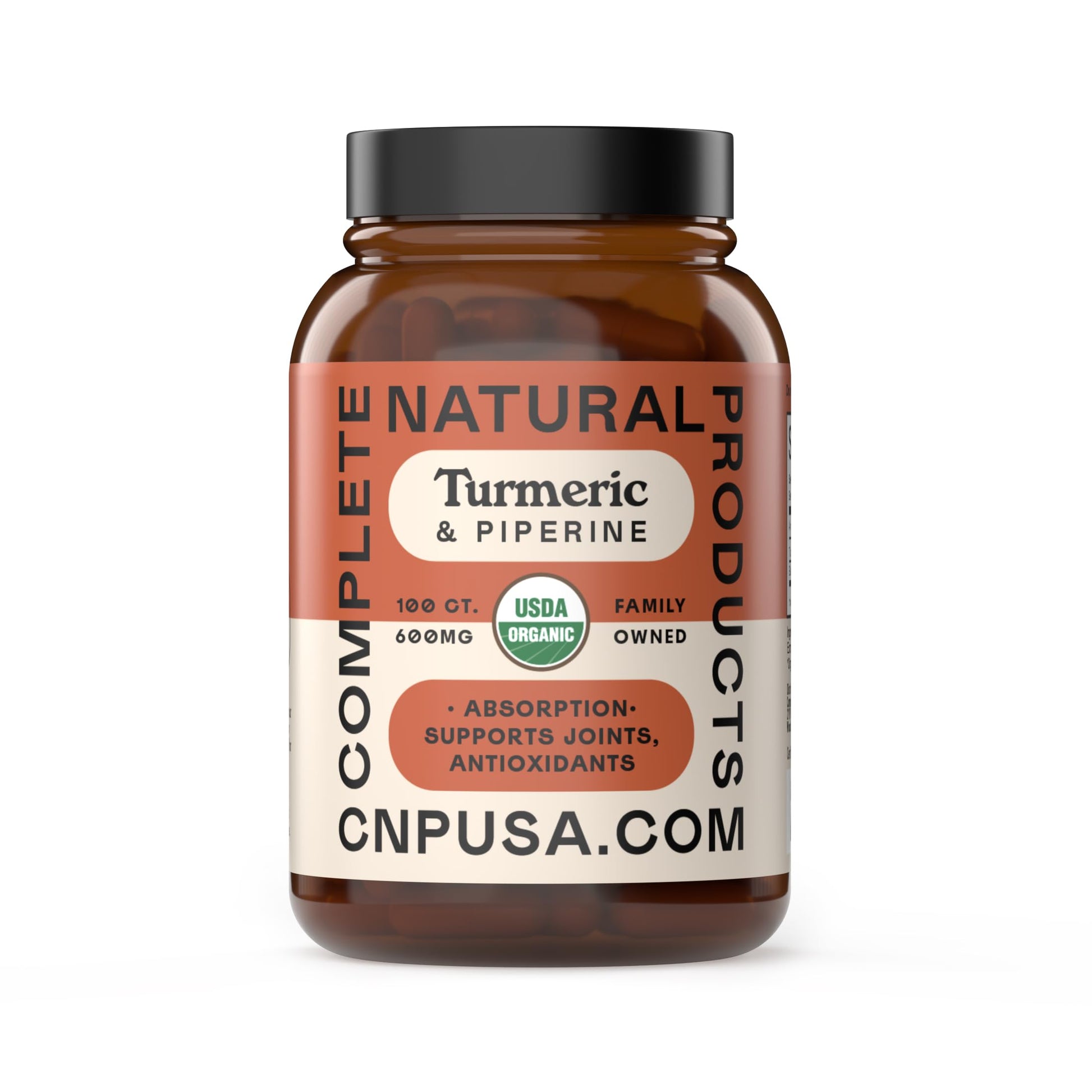 Complete Natural Products Organic Turmeric with Piperine 600mg Capsules, 100 Count