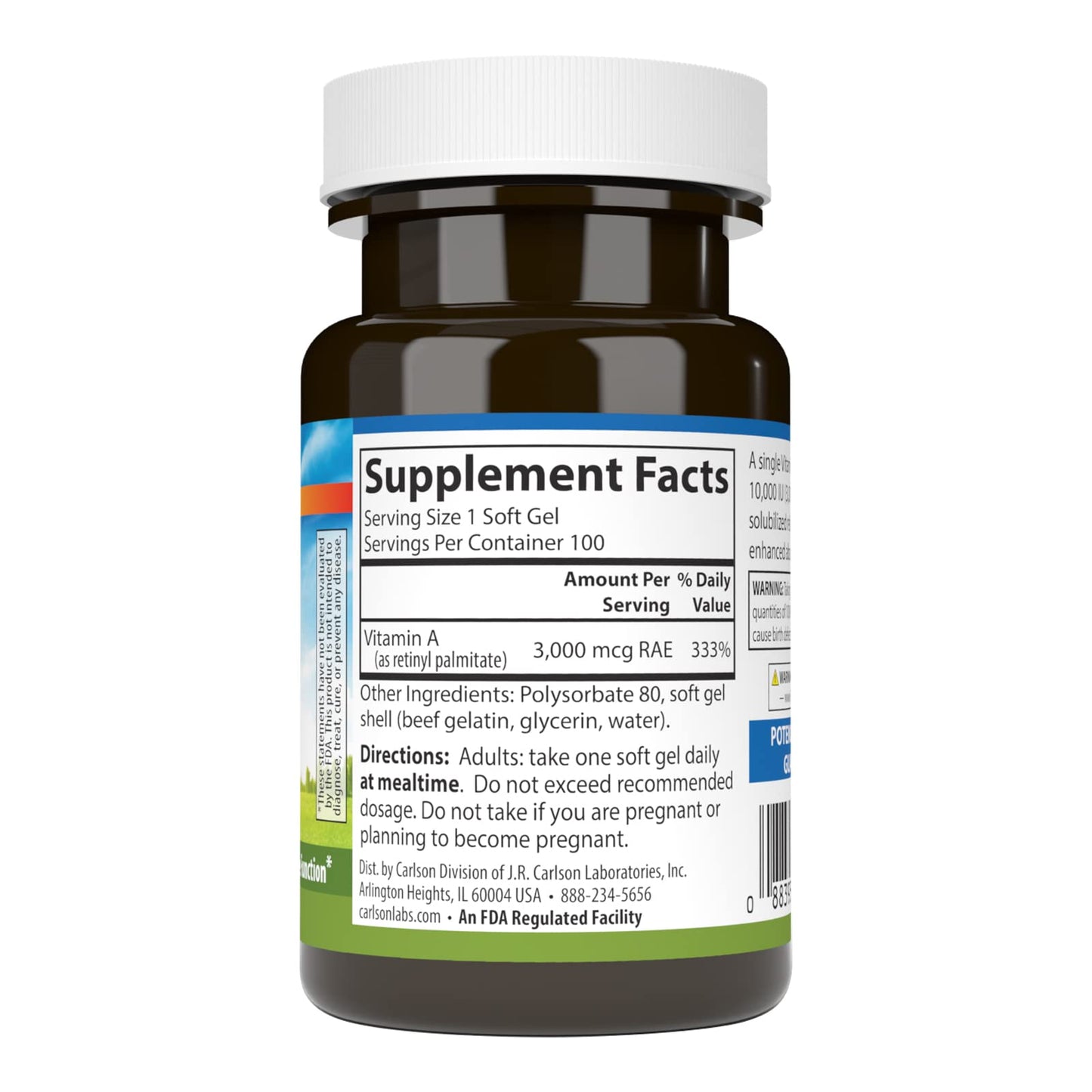 Carlson Vitamin A Solubilized Softgels, 100 Softgels