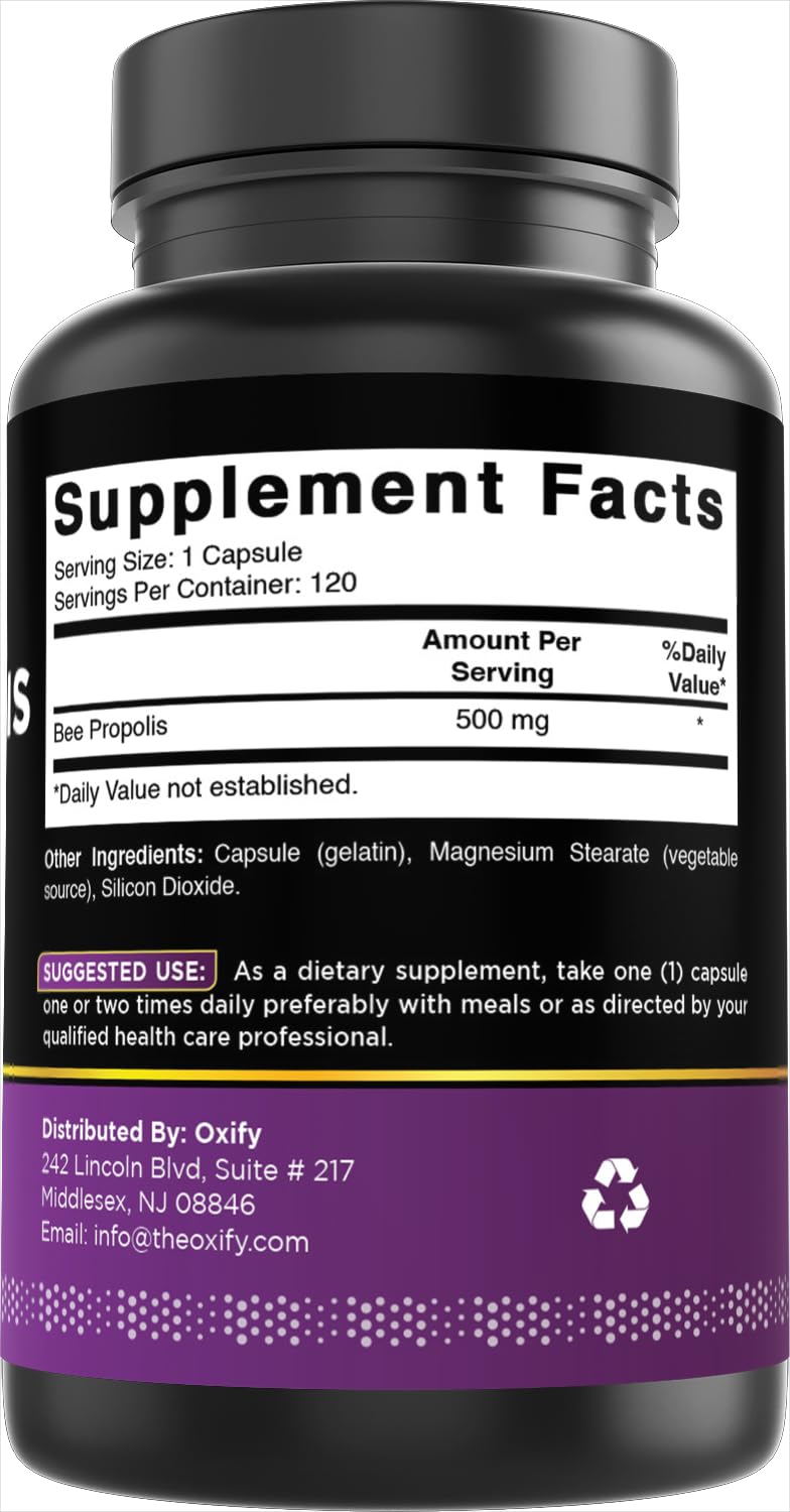 Oxify Bee Propolis 500 mg Capsules, 120 Count