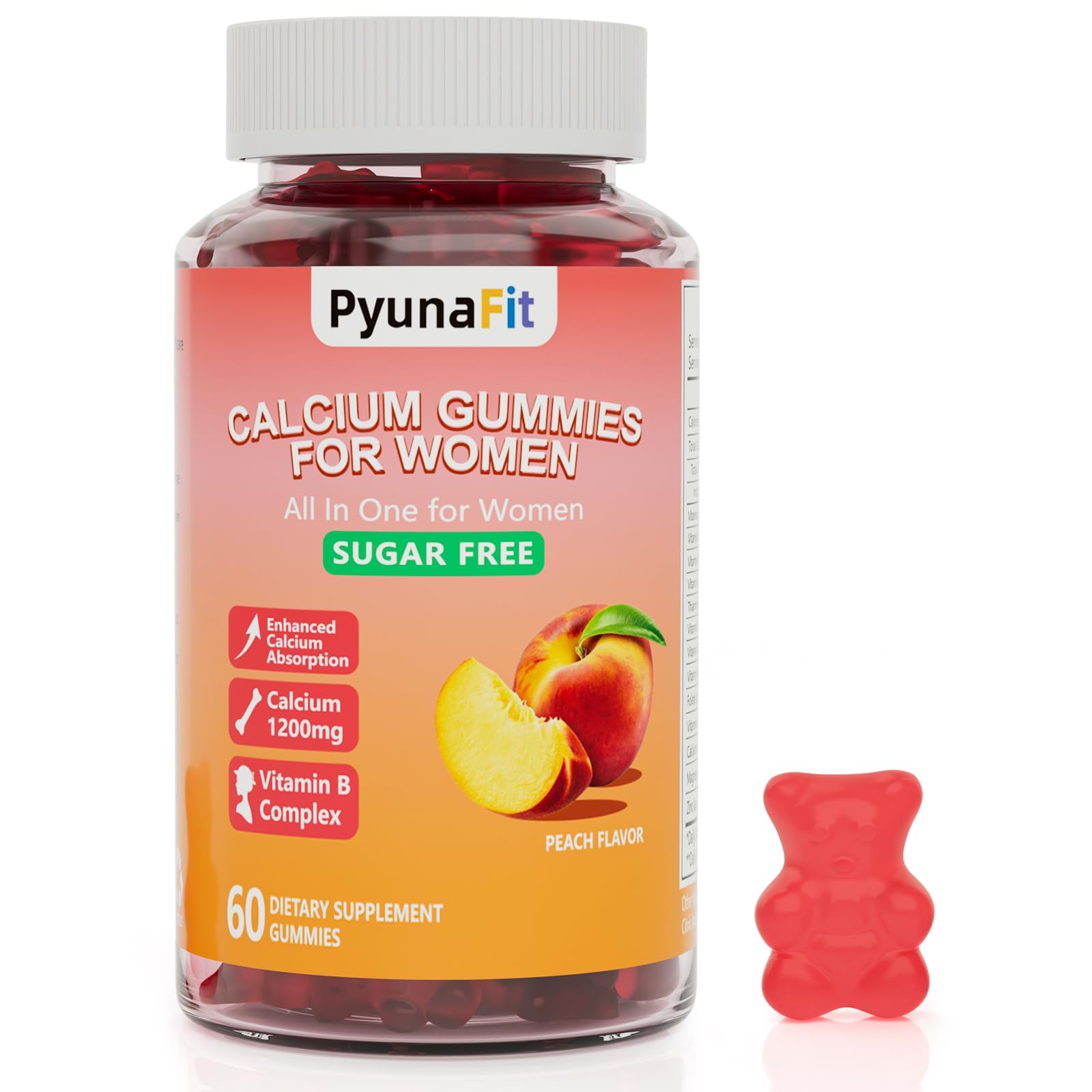 PYUNAFIT Calcium Gummies for Women 1200 mg Gummy, 60 Count