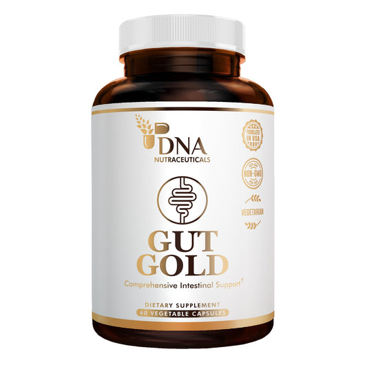 DNA Nutraceuticals Gut Gold 5-in-1 Digestive Enzymes, Probiotics, PreForPro™, Prebiotics, Postbiotics, Yeast Fermentate & Immune Support Capsules 60 Count
