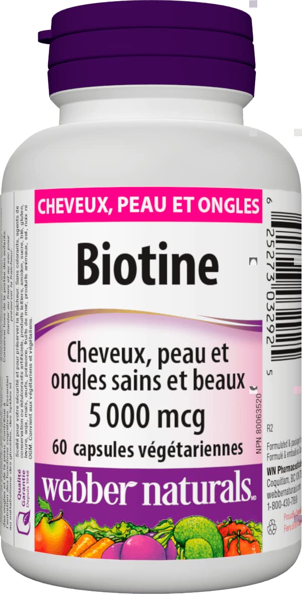Webber Naturals Biotin 5000 mcg Vegetarian Capsules, 60 Capsules