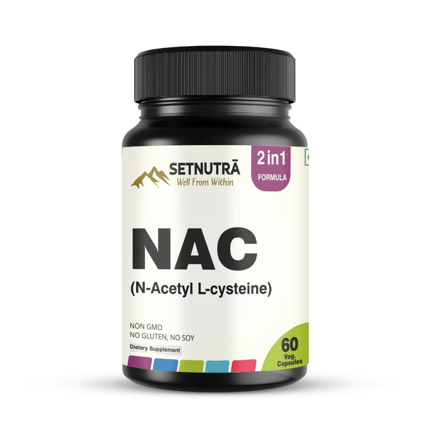 SETNUTRA Well From Within NAC (N Acetyl L Cysteine) 500 Mg with Black Pepper Immune & Lung Support, Antioxidant & Glutathione Production Support Capsules 60