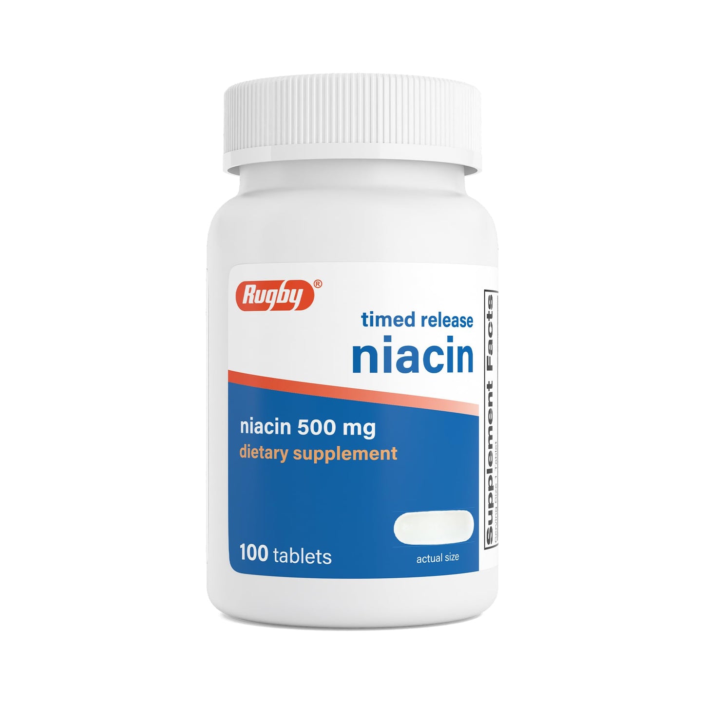 Rugby Laboratories Timed-Release Niacin 500mg with 28mg Calcium Dietary Supplement for Energy, Circulation and Metabolism Support, 100 Tablets