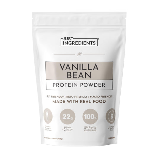 JUST INGREDIENTS Vanilla Protein Powder - Grass-Fed Whey Blend, Organic, Gluten Free, Dairy Free, Soy Free, 15 Servings